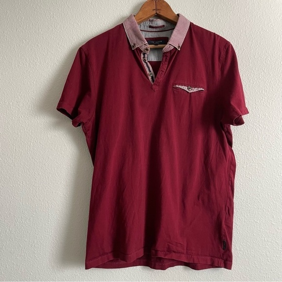 Mens Ted Baker London Maroon Short Sleeve Polo Shirt - Picture 2 of 4